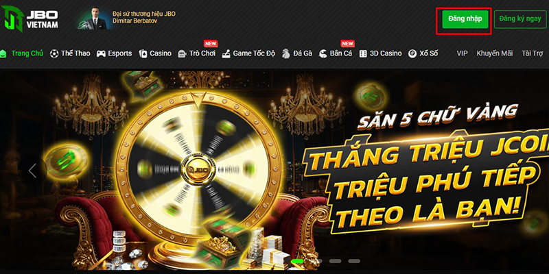 truy cap trang chu chinh thuc bang jbo roi bam nut dang nhap 1